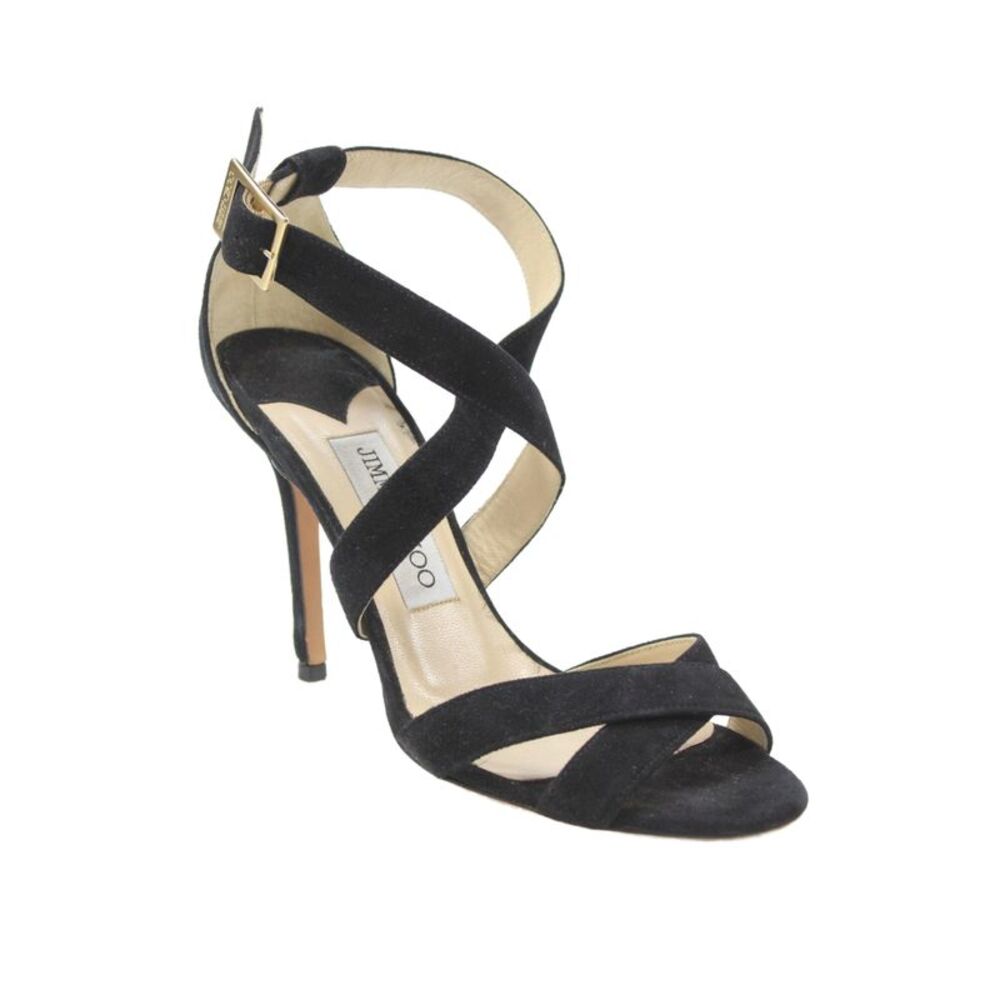 Jimmy Choo Womens Suede Strappy Stiletto High Heels Sandals Black Size 6.5